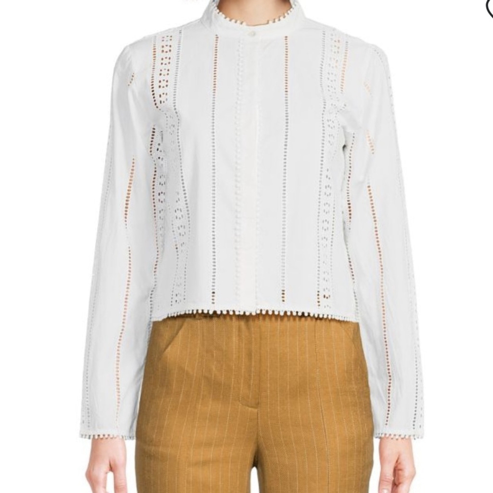 White Eyelet Long Sleeve Top button down blouse